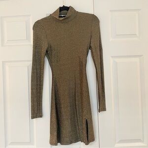 REFORMATION Shimmering Gold Long Sleeve Dress